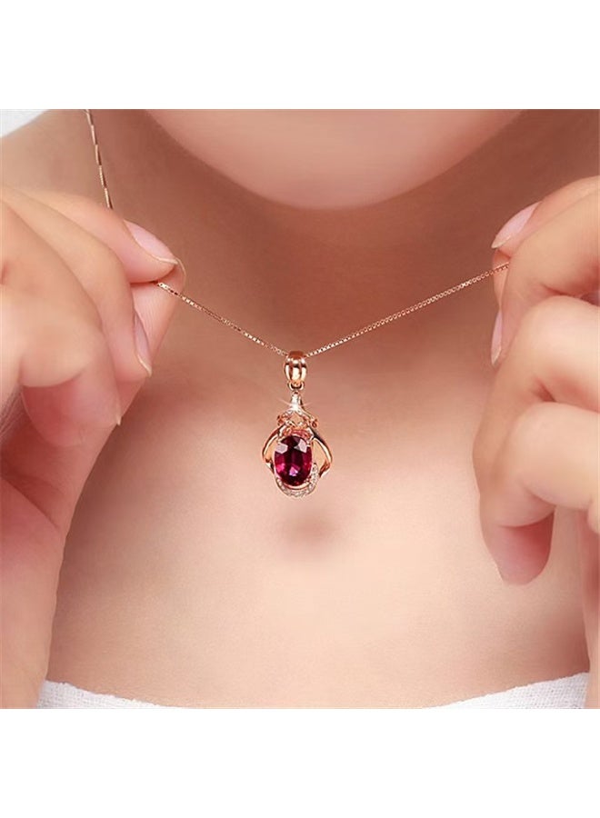 Akali Luxury Red Oval Crystal Pendant Necklace for Women – Elegant Rose Gold Jewelry Gift with Sparkling Stone and Fine Chain - Image 4